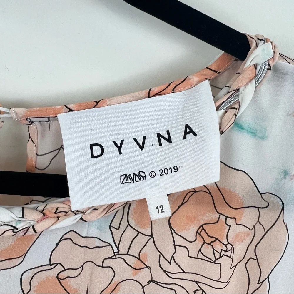 DYVNA Silk Watercolor Floral Print Short Sleeve Shift Dress Size 12 Dainty Flowy - Picture 14 of 16